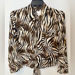Chico's Black, Brown and Cream Animal Print Button-Down Shirt